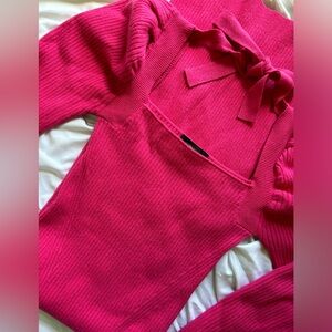 Pink Long Sleeve Long Dress